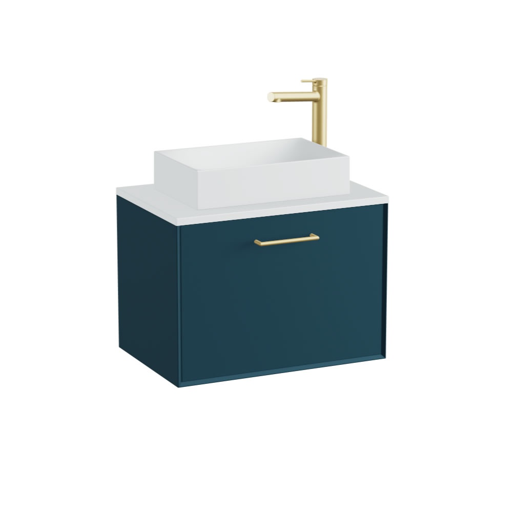 Vado Safari Smooth 600mm Atlantic Blue Wall Hung Vanity Unit & Arctic White Worktop