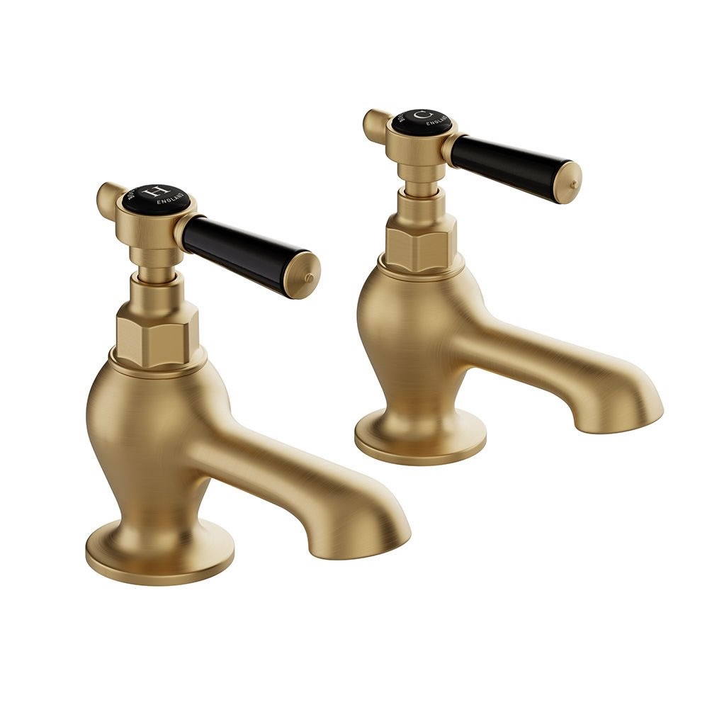 Booth & Co. Axbridge Black Lever Brushed Brass Bath Pillar Taps