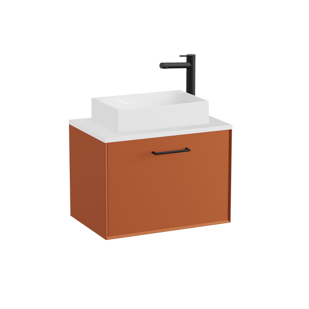 Vado Safari Smooth 600mm Terracotta Wall Hung Vanity Unit & Gloss White Worktop