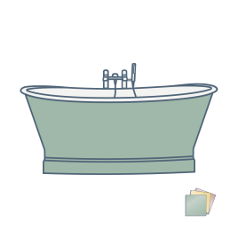 iconography image of a cast iron bathtub with bath with an example cast iron swatch icon