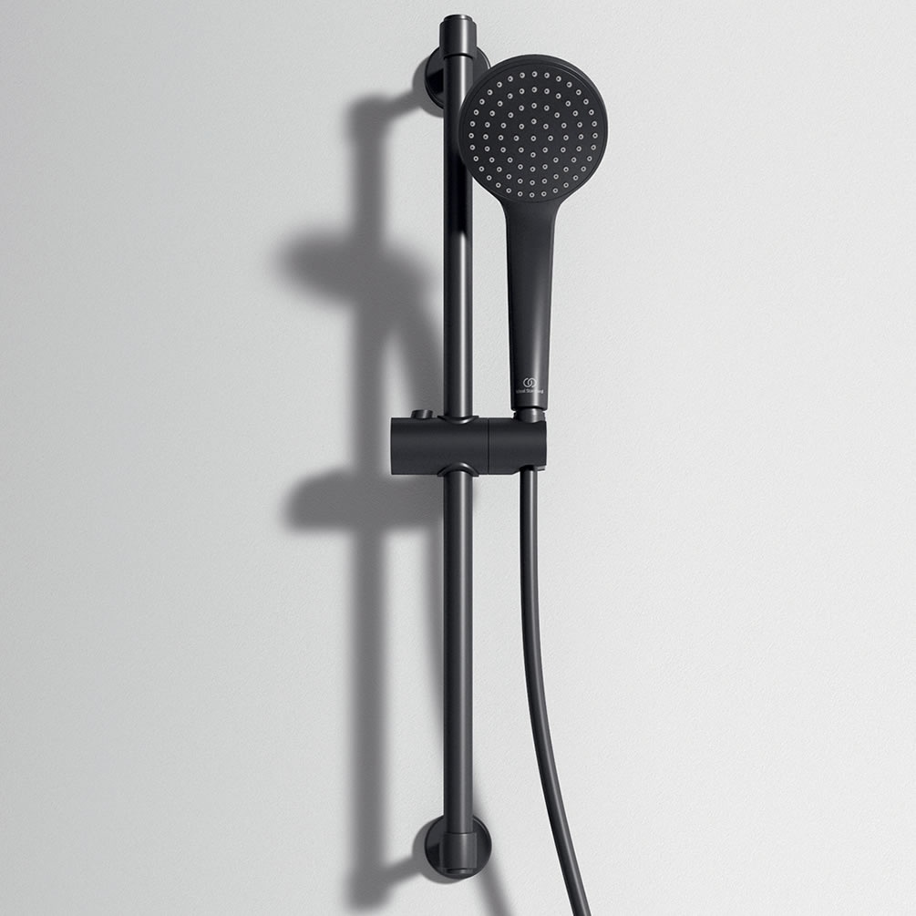 Lifestyle image of Ideal Standard Idealrain Matt Black Riser Rail Shower Kit