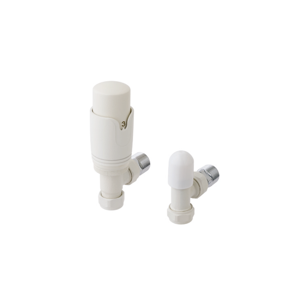 Photo of Eastbrook Matt White Angled Thermostatic Radiator Valves Cutout