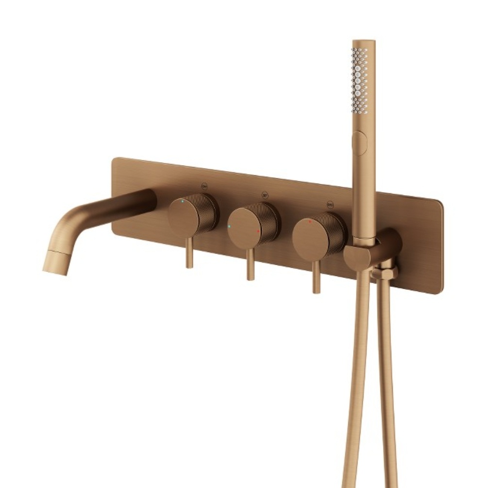 Product Cut out image of the Abacus Iso Pro Brushed Bronze Wall Mounted 5 Tap Hole Bath Shower Mixer