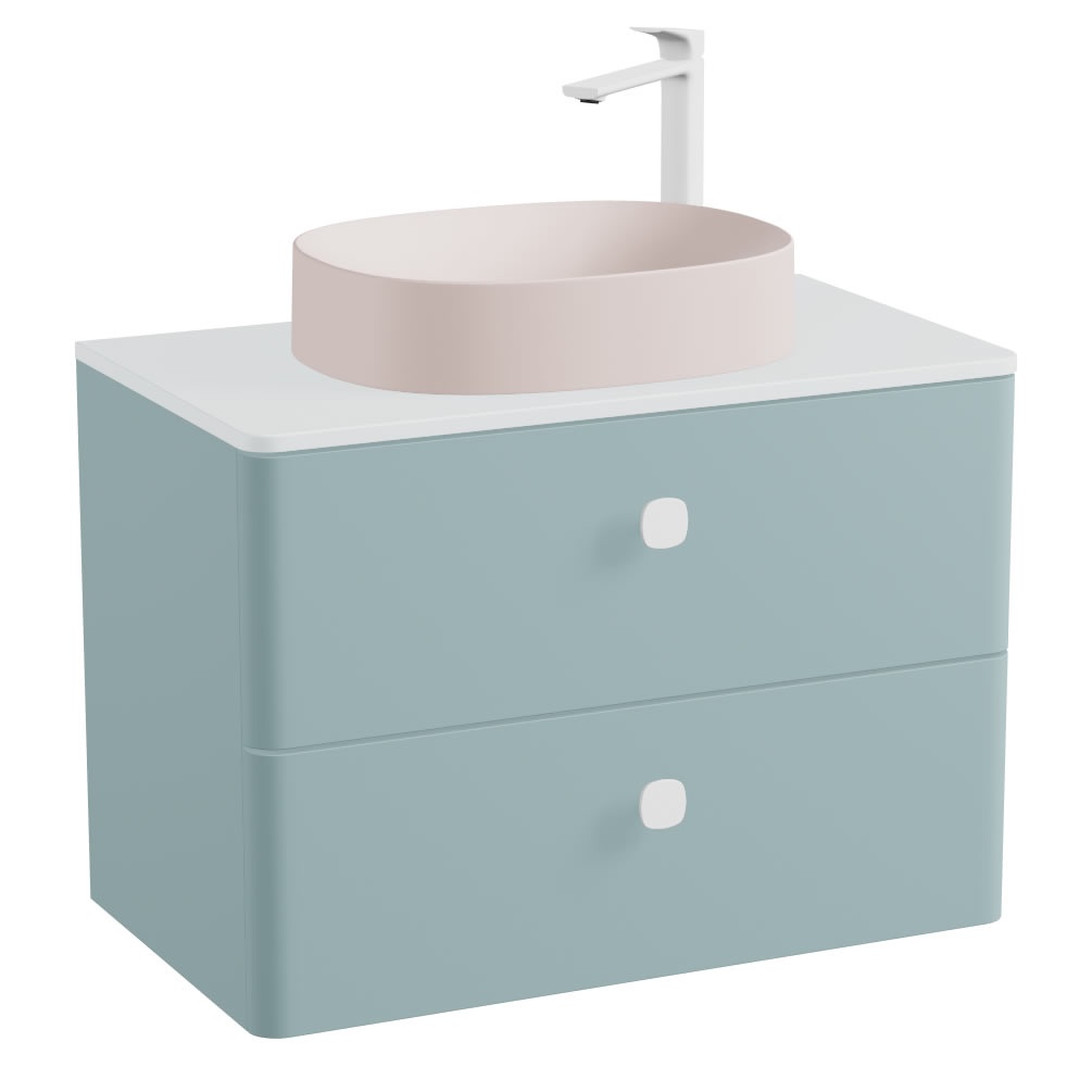 Vado Cameo 800mm Arctic White Wall Hung 2 Drawer Vanity Unit, Arctic Worktop & Pink Clay Basin