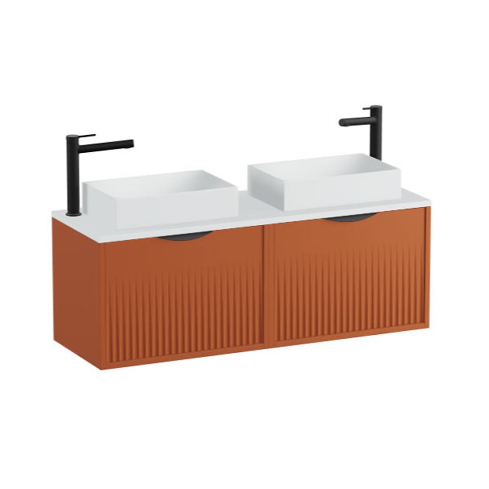 Vado Safari Fluted 1200mm Terracotta Wall Hung Vanity Unit & Arctic Worktop