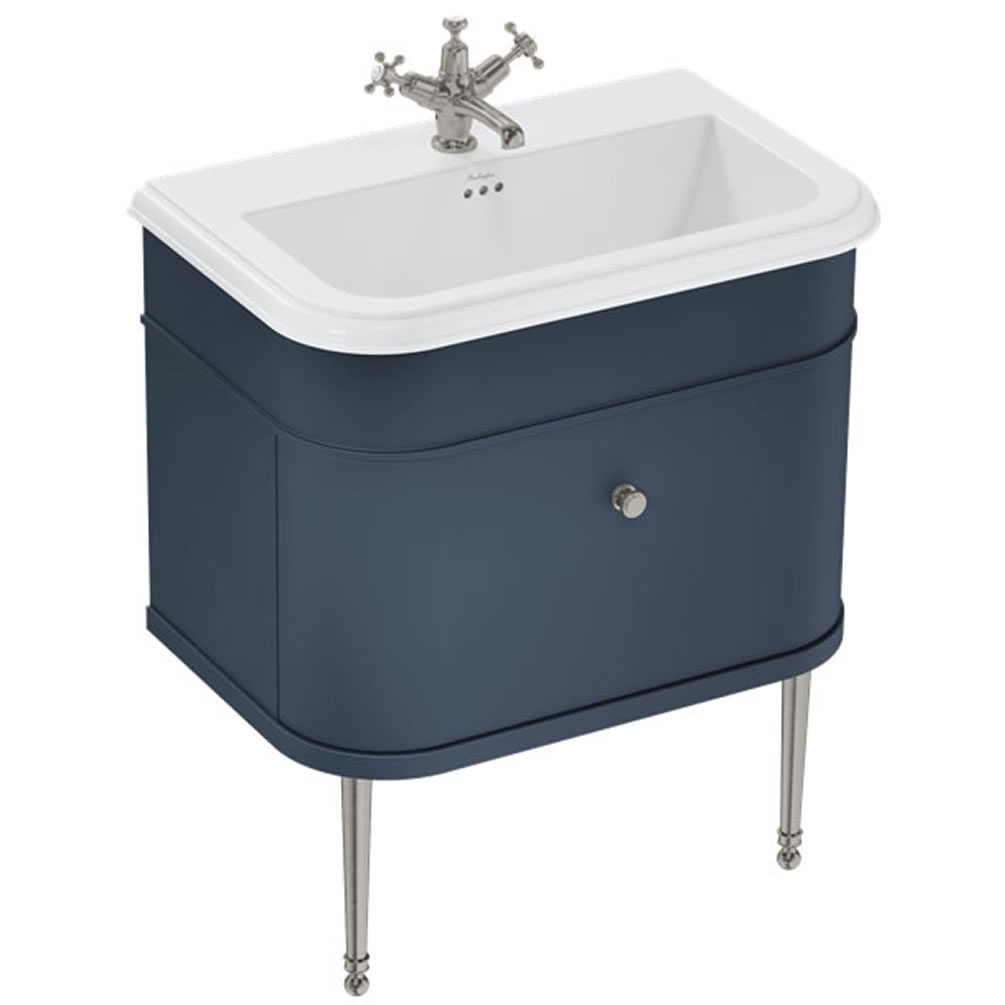 Burlington Chalfont 750mm Basin & Blue Wall Hung Unit & Nickel Legs
