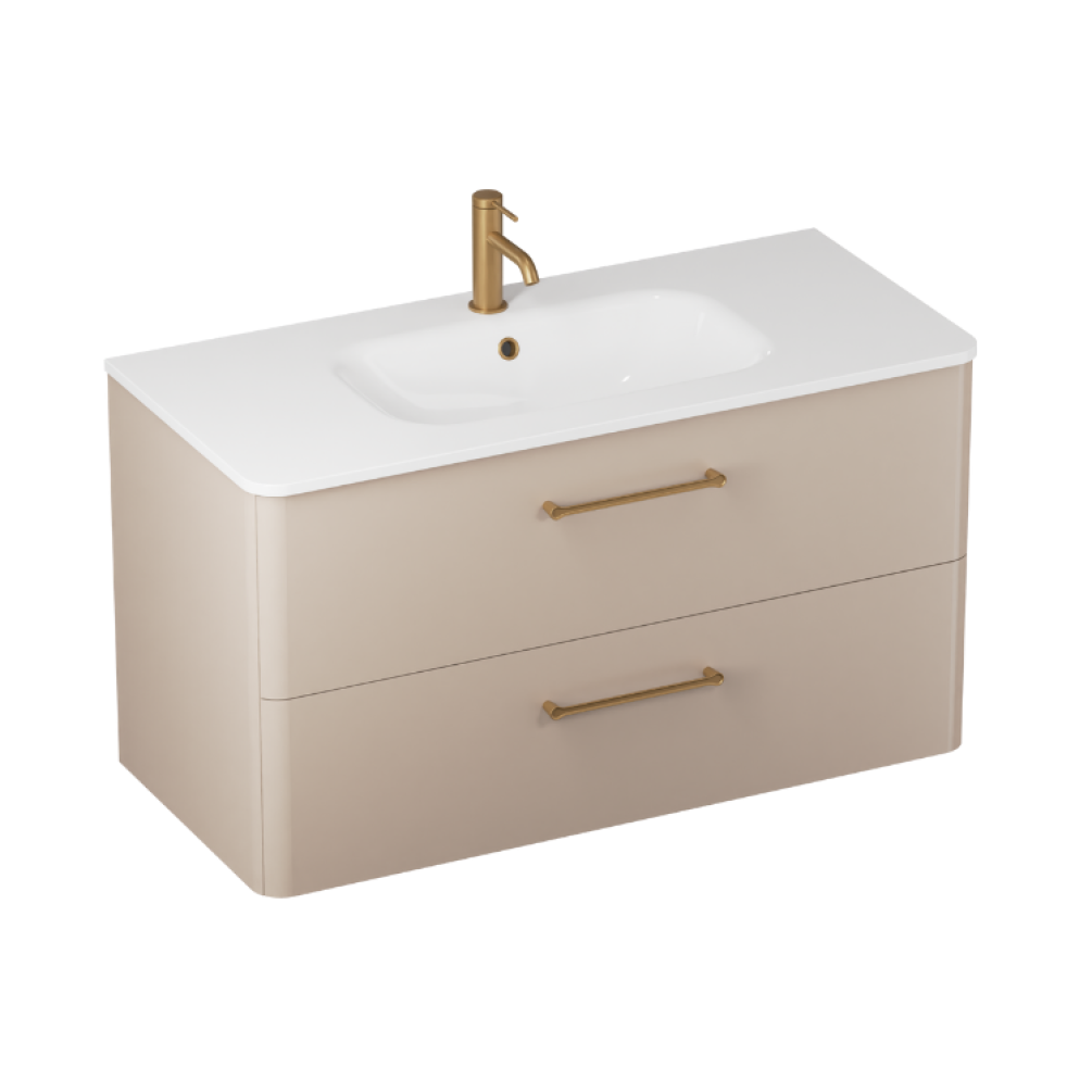 Product cut out photo image of Britton Bathrooms Camberwell Warm Beige 1000mm Wall Hung Vanity Unit with Basin and Brass Handles C100DDM