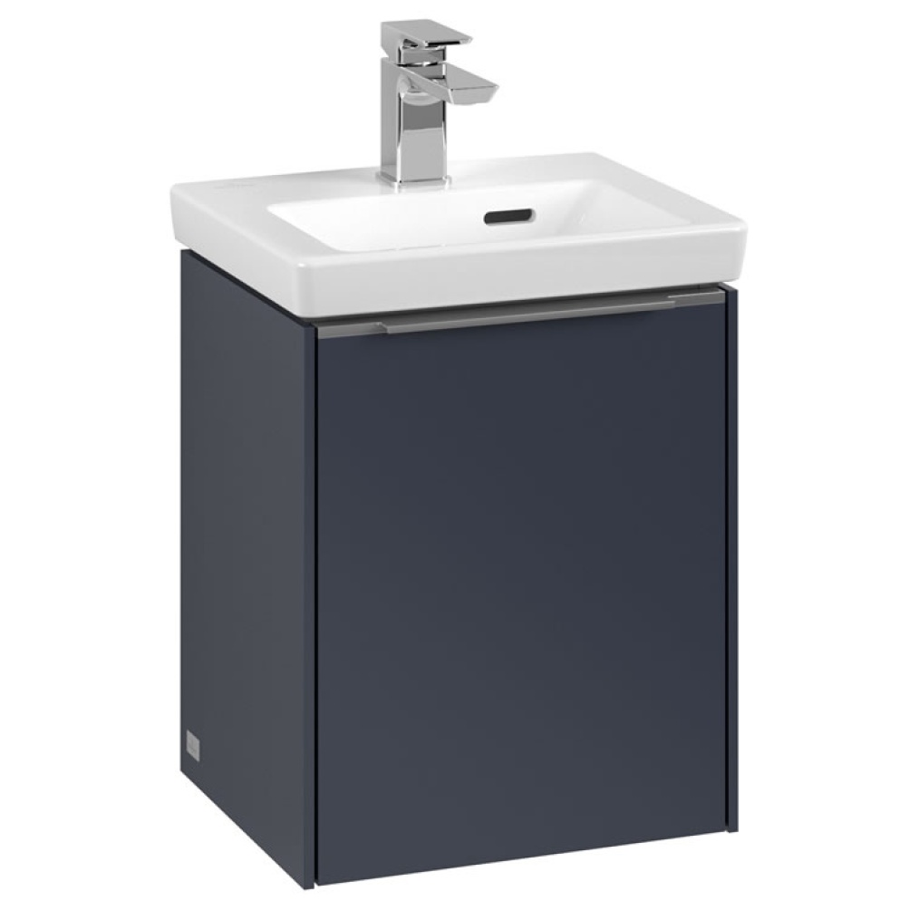 Cutout image of Villeroy & Boch Subway 3.0 351mm Marine Blue Wall-Hung Vanity Unit & Basin Glossy Aluminium Handle