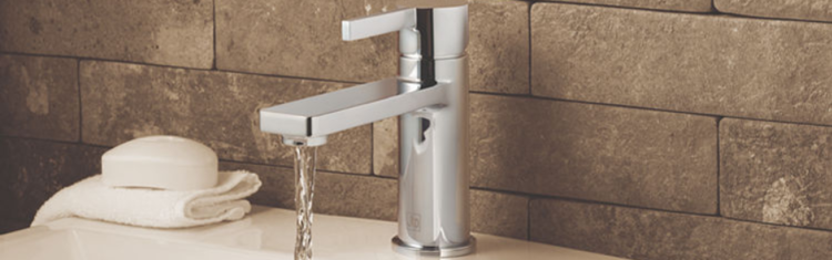 Close up product lifestyle image of JTP Hugo Chrome Single Lever Basin Mixer