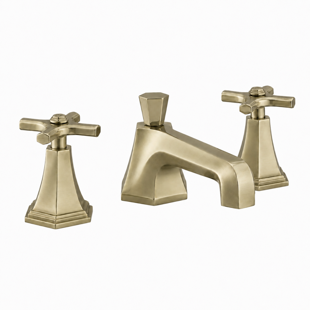 Cut out image of the Crosswater Waldorf Brushed Brass 3 Tap Hole Crosshead Deck Mounted Basin Mixer