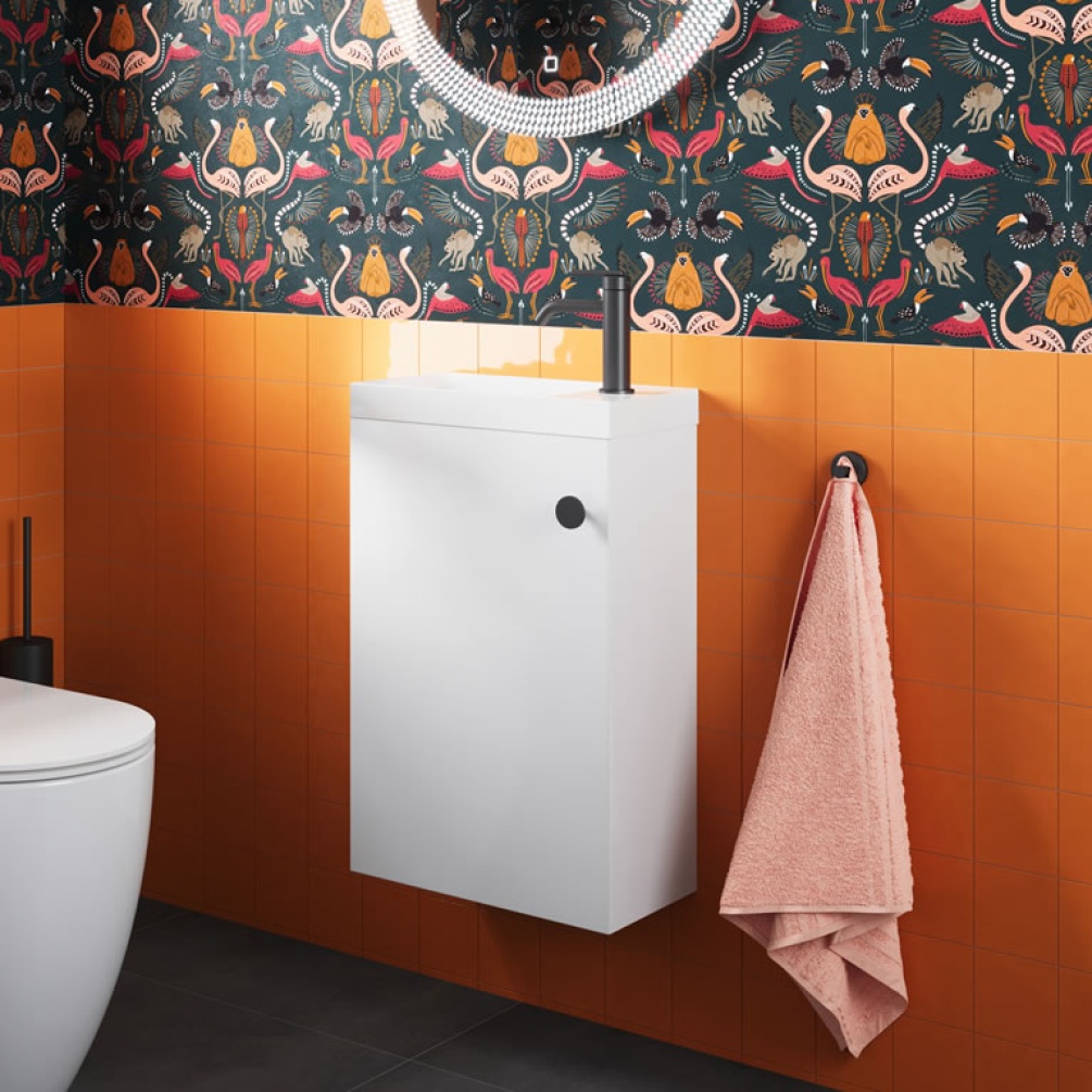Lifestyle image of Crosswater Alo 400mm Gloss White Wall-Hung Vanity Unit & Basin