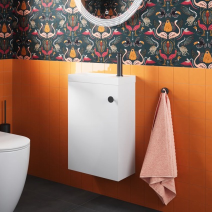 Lifestyle image of Crosswater Alo 400mm Gloss White Wall-Hung Vanity Unit & Basin