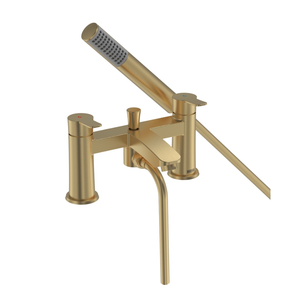 Product cut out image of the Bristan Appeal Brushed Brass Deck Mounted Bath Shower Mixer
