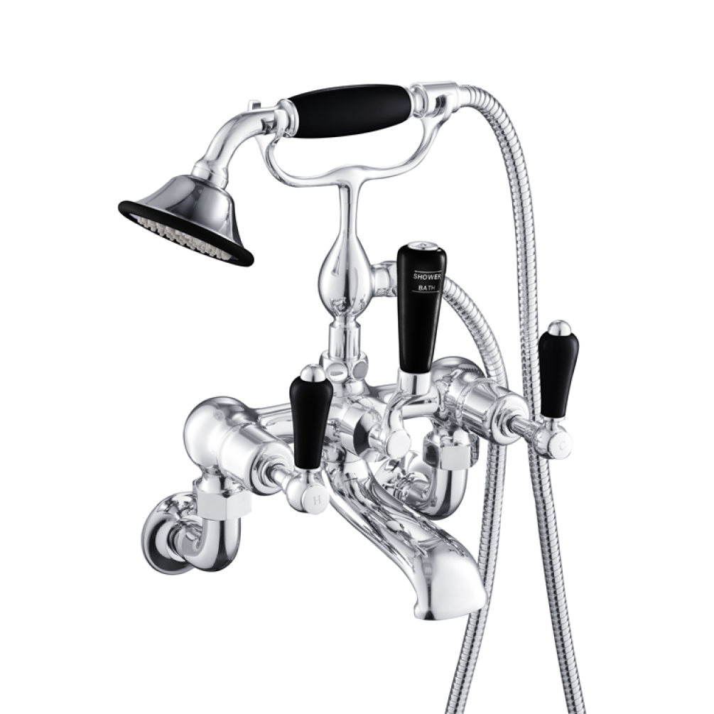 Photo of JTP Grosvenor Lever Chrome Wall Mounted Bath Shower Mixer - Black Lever Handles