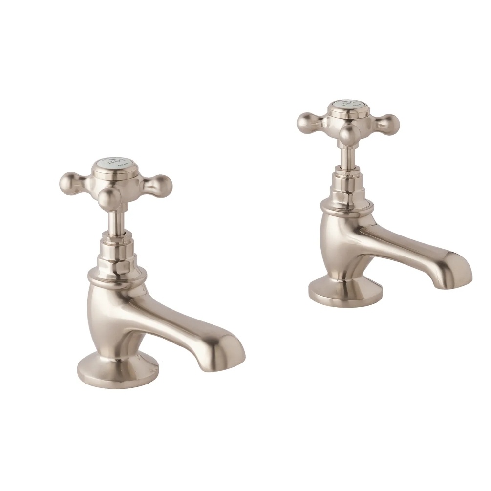 BC Sanitan Crosshead Brushed Nickel Basin Pillar Taps Cut Out