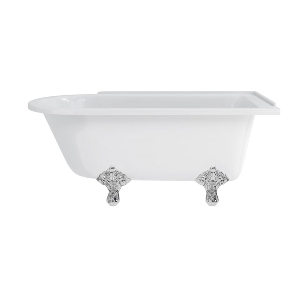 product cut out image of burlington hampton 1500 right hand shower bath with chrome standard traditional feet