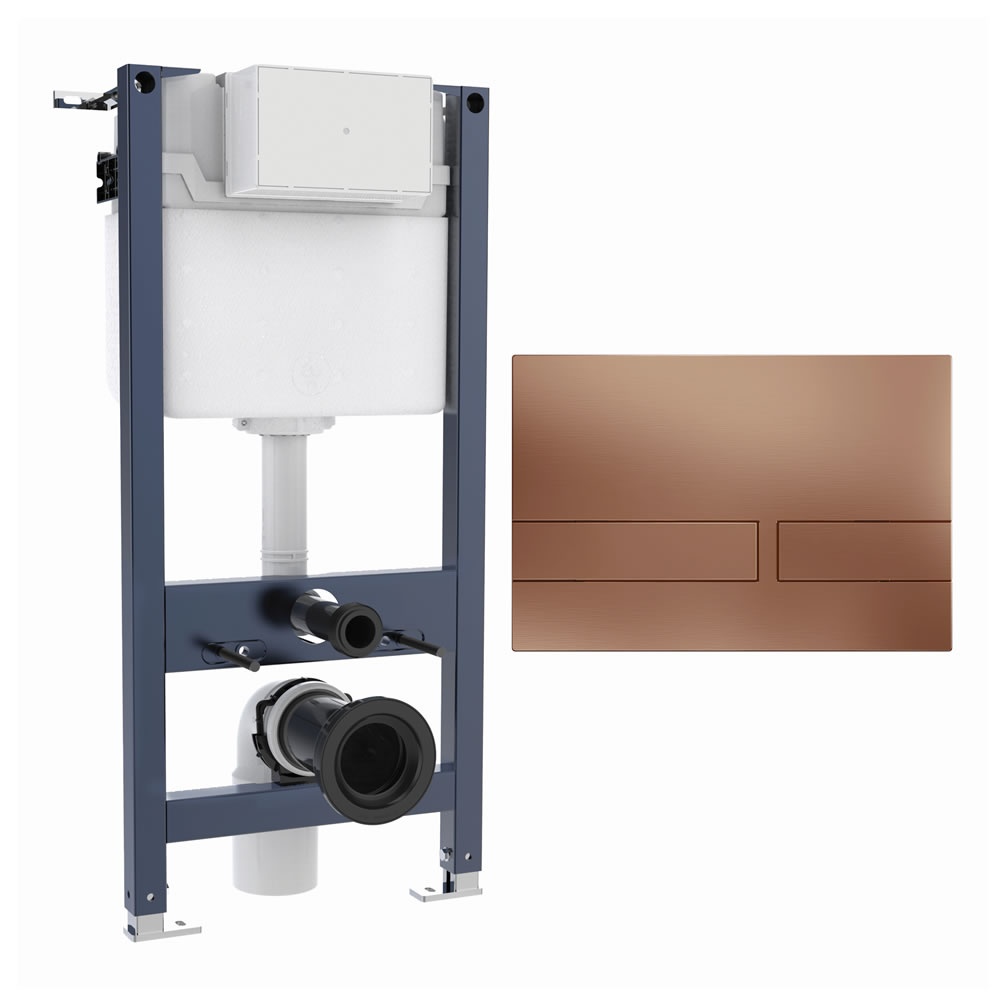 Cutout image of Crosswater 980mm Wall-Hung Cistern Frame & Venue Brushed Bronze Dual Flush Plate