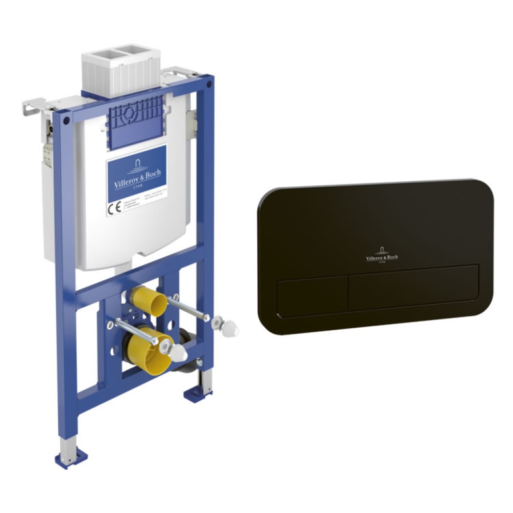Cutout image of Villeroy & Boch 820mm ViConnect Frame & ViConnect Matt Black Dual Flush Plate