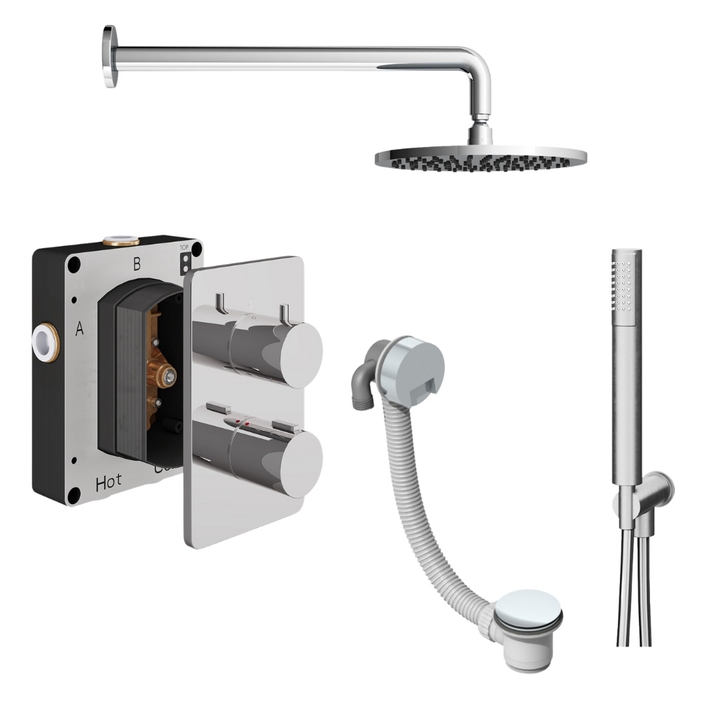 Product Cut out image of the Abacus Iso Chrome 3 Outlet Shower Pack with Bath Filler & Handset