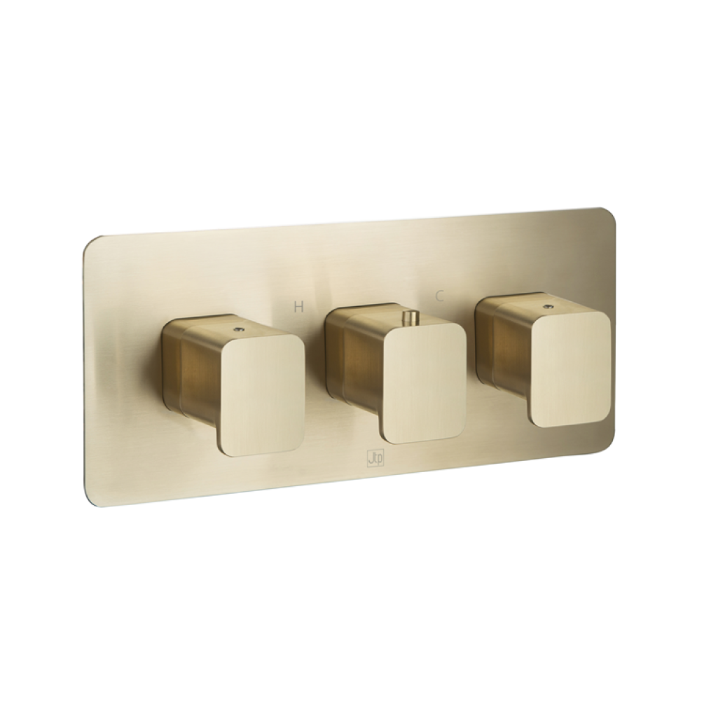 Photo of JTP Hix Brushed Brass Landscape Two Outlet Shower Valve Cutout