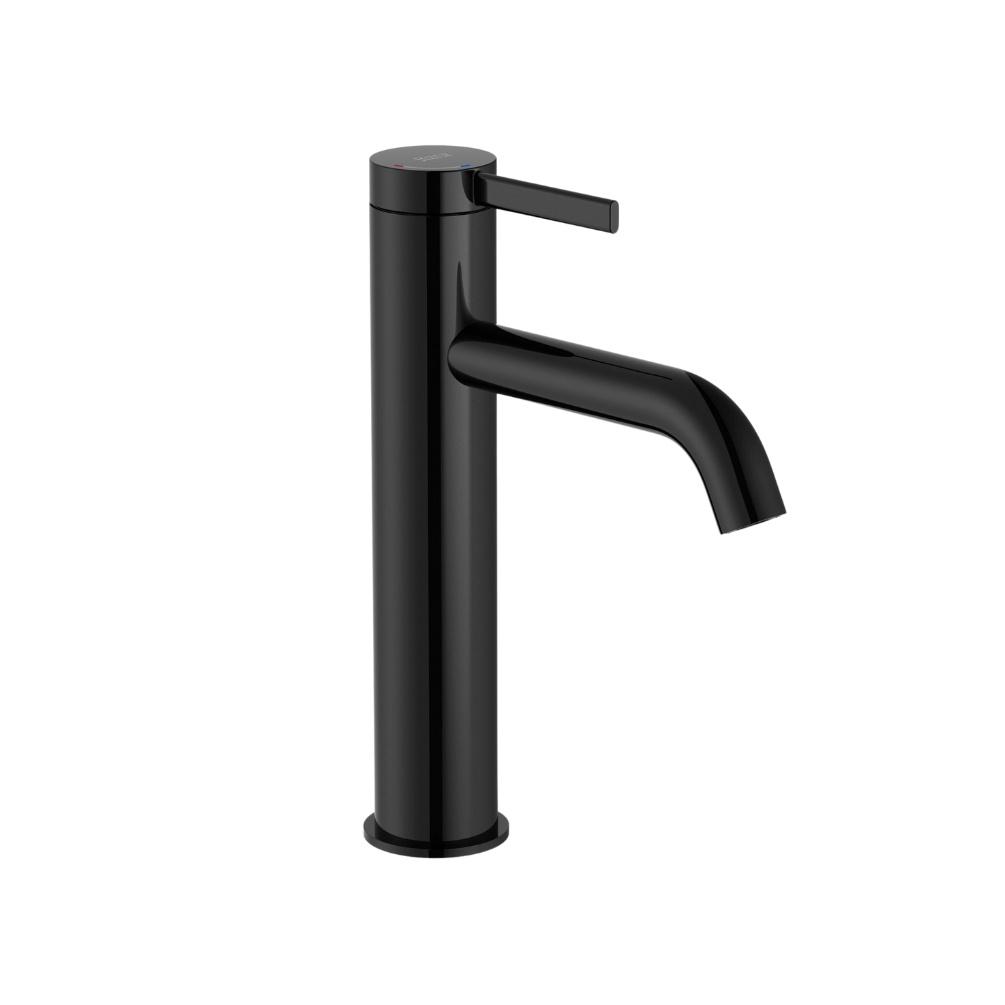 Cut out image of the Roca Ona Titanium Black Medium-Height Basin Mixer Tap with Click-Clack Waste