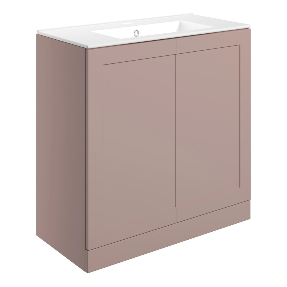 Apex Frame Matt Peony 815mm Floorstanding 2 Door Vanity Unit & Basin Cut Out