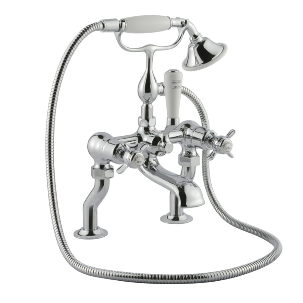 Photo of JTP Grosvenor Pinch Deck Mounted Bath Shower Mixer with Kit Cutout - White Indices