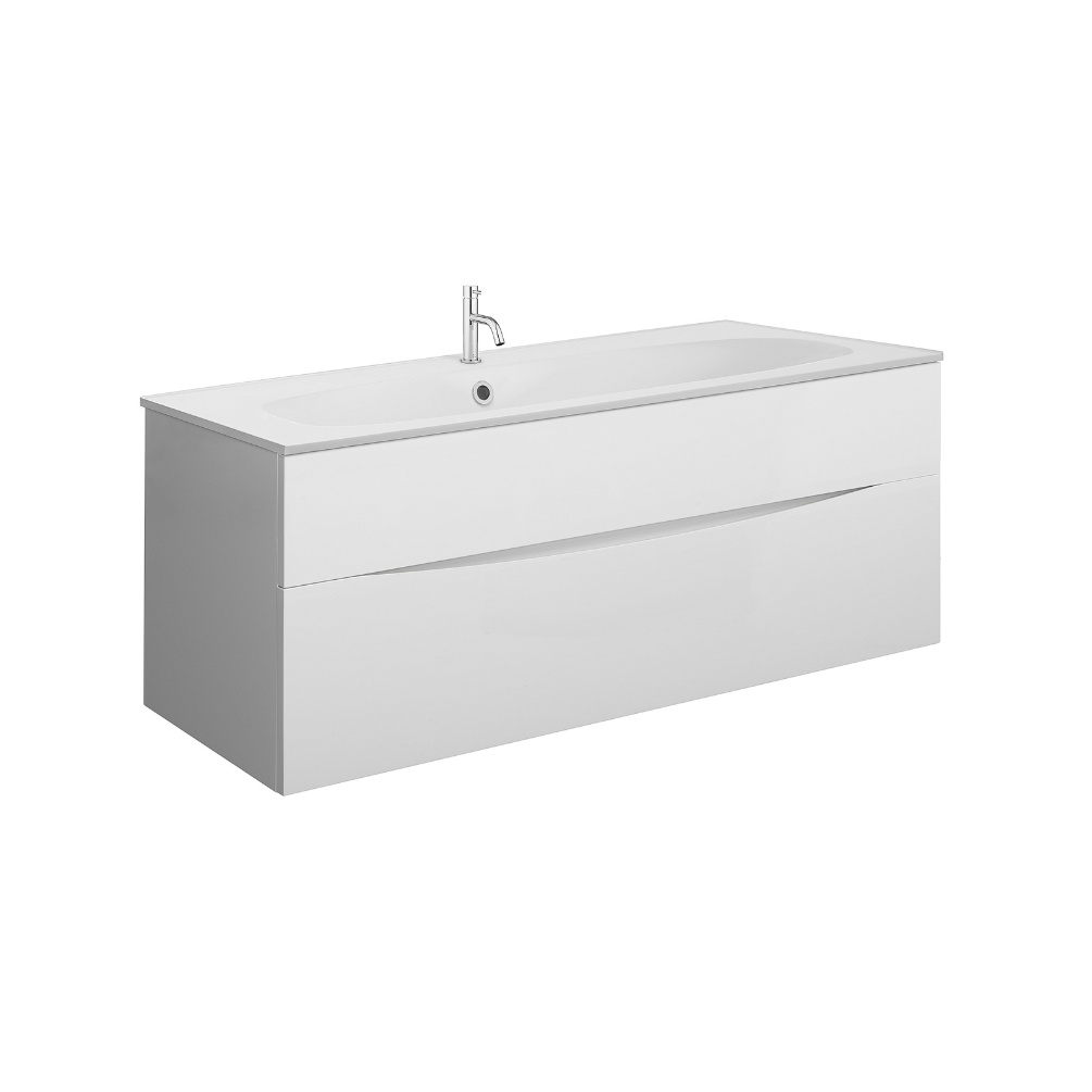 Product Cut out image of the Crosswater Glide II White Gloss 1000mm Double Drawer Unit with Matt White 1 Tap Hole Basin