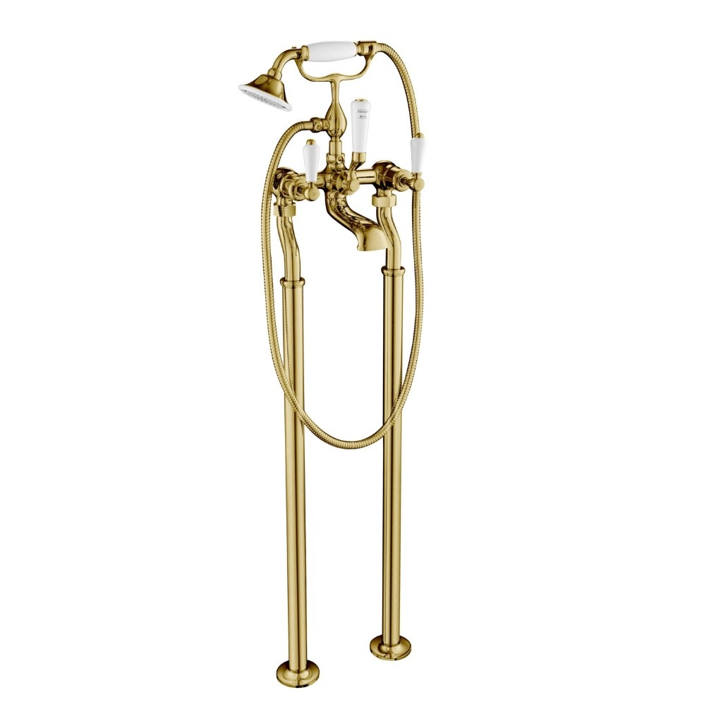 JTP Grosvenor Lever Polished Gold Freestanding Bath Shower Mixer & Kit Cut Out