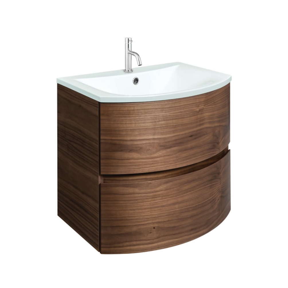 Crosswater Svelte 600 American Walnut Wall-Hung Vanity Unit & Ice White Basin