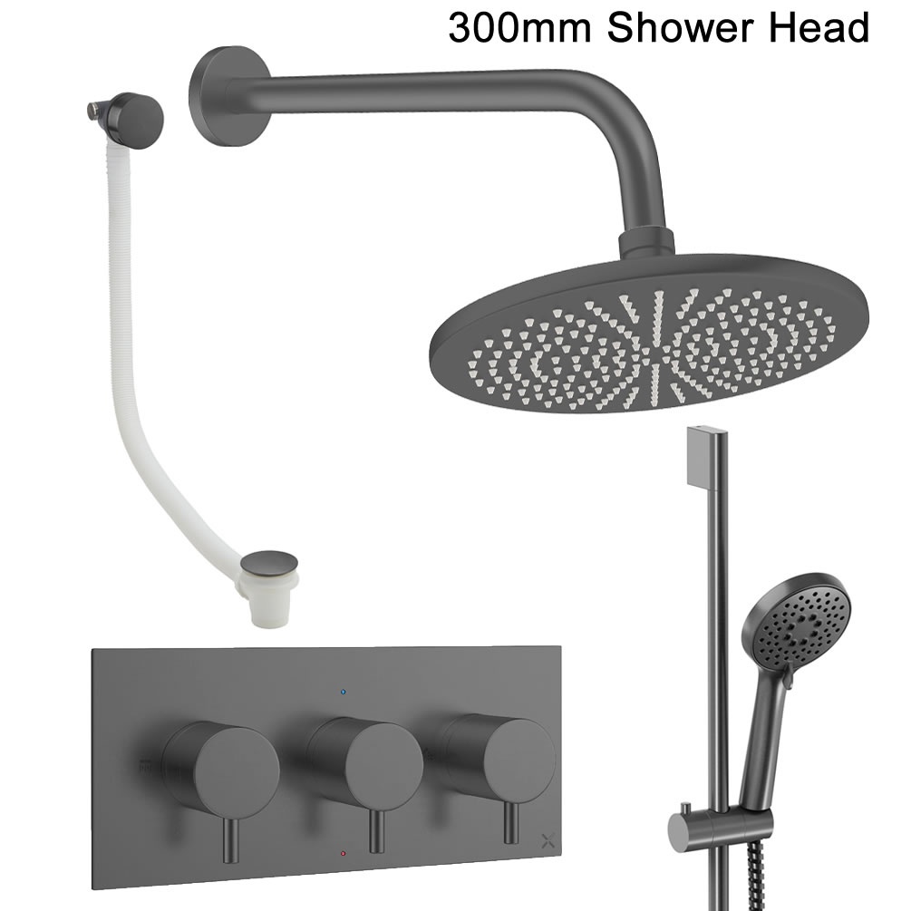 Cutout image of Crosswater Design Slate Three Outlet Slide Rail Shower Bath Set 300mm head