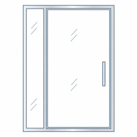 iconography image of chrome coloured showers enclosures, doors and screens