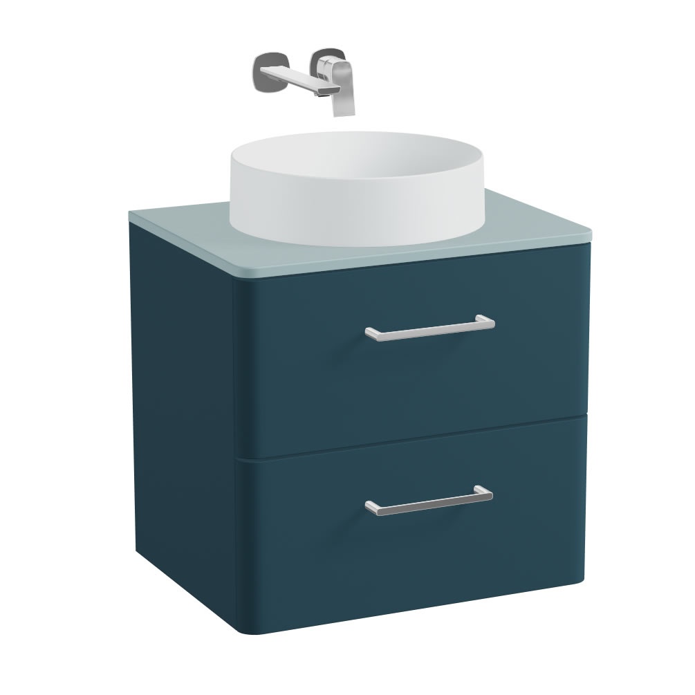 Vado Cameo 600mm Atlantic Blue Wall Hung 2 Drawer Vanity Unit, Worktop & Arctic White Basin