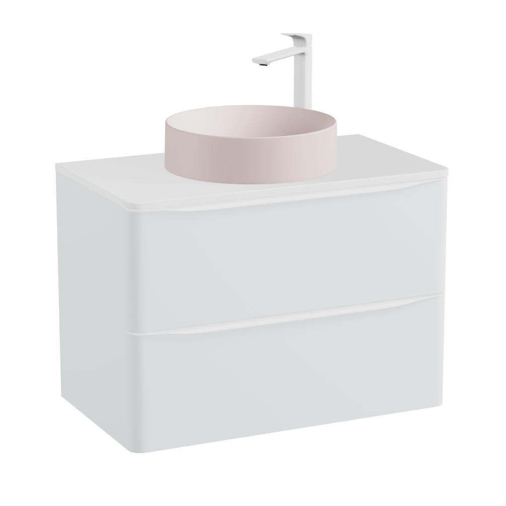 Vado Cameo 600mm Arctic White Wall Hung 2 Drawer Vanity Unit, Gloss Worktop & Pink Basin