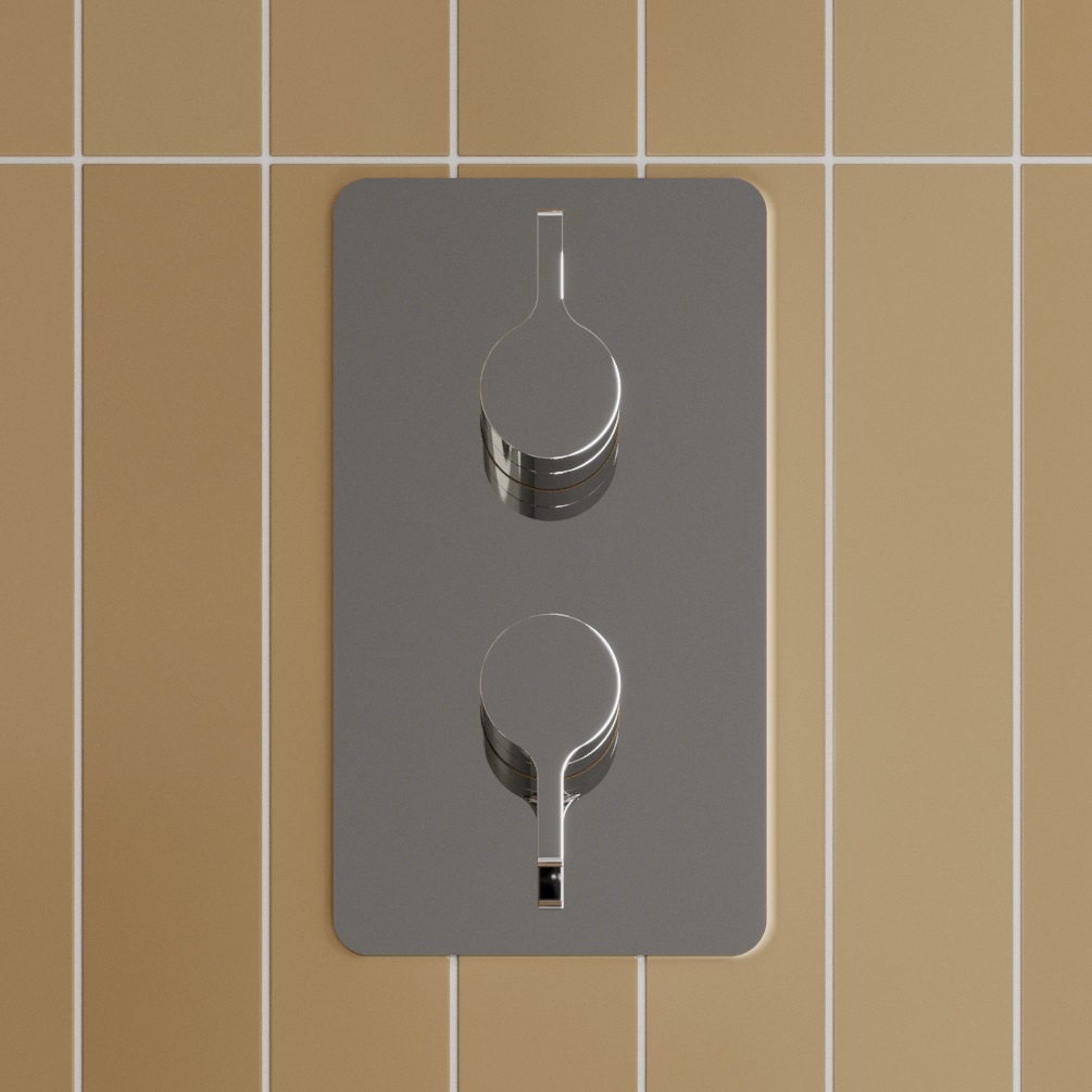 product lifestyle close up photo of Britton Hoxton 2.0 Chrome Concealed Shower Mixer Valve with Diverter with beige tiles HOX1500RC