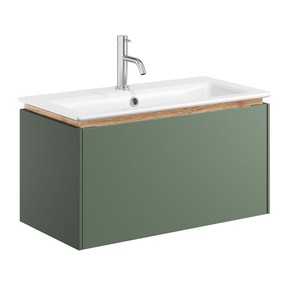 Cutout image of Crosswater Mada 700mm Sage Green Wall-Hung Vanity Unit & Basin