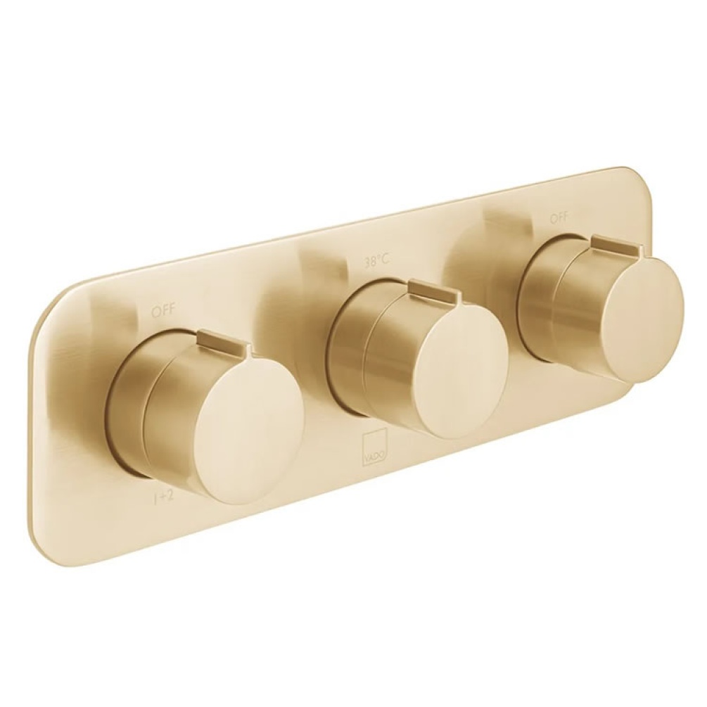 Cutout image of Vado Individual Altitude Brushed Gold Triple Outlet Thermostatic Shower Valve