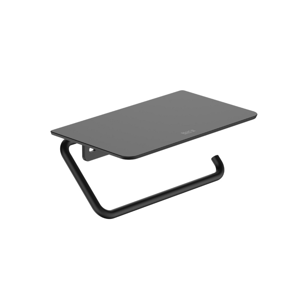 Cut out image of the Roca Victoria Matt Black Toilet Roll Holder with Cover