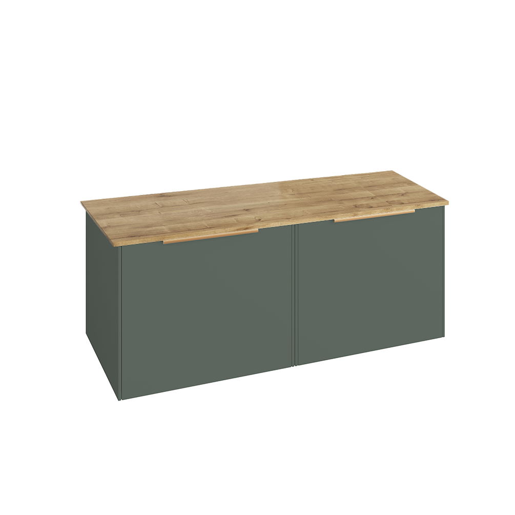 Abacus Concept Sit On Sage Green 1200mm Vanity Unit - Oak Countertop