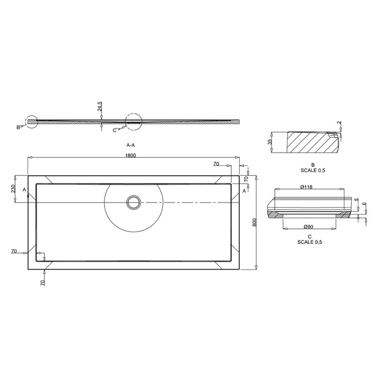 Zamori 35mm Rectangular 1800x800 Shower Tray Sanctuary Bathrooms