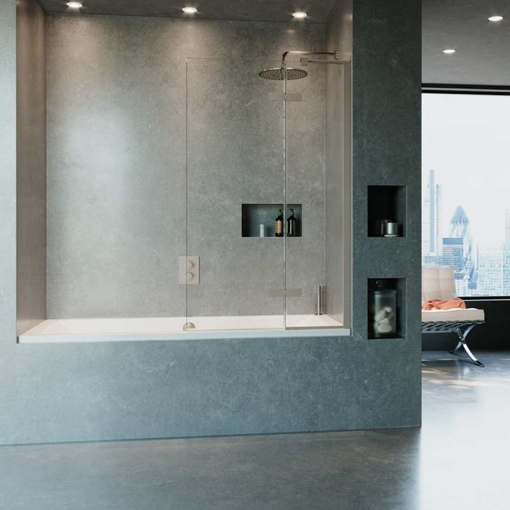 Lifestyle Photo of Crosswater Optix 10 Brushed Stainless Steel Bath Screen with Inline Panel