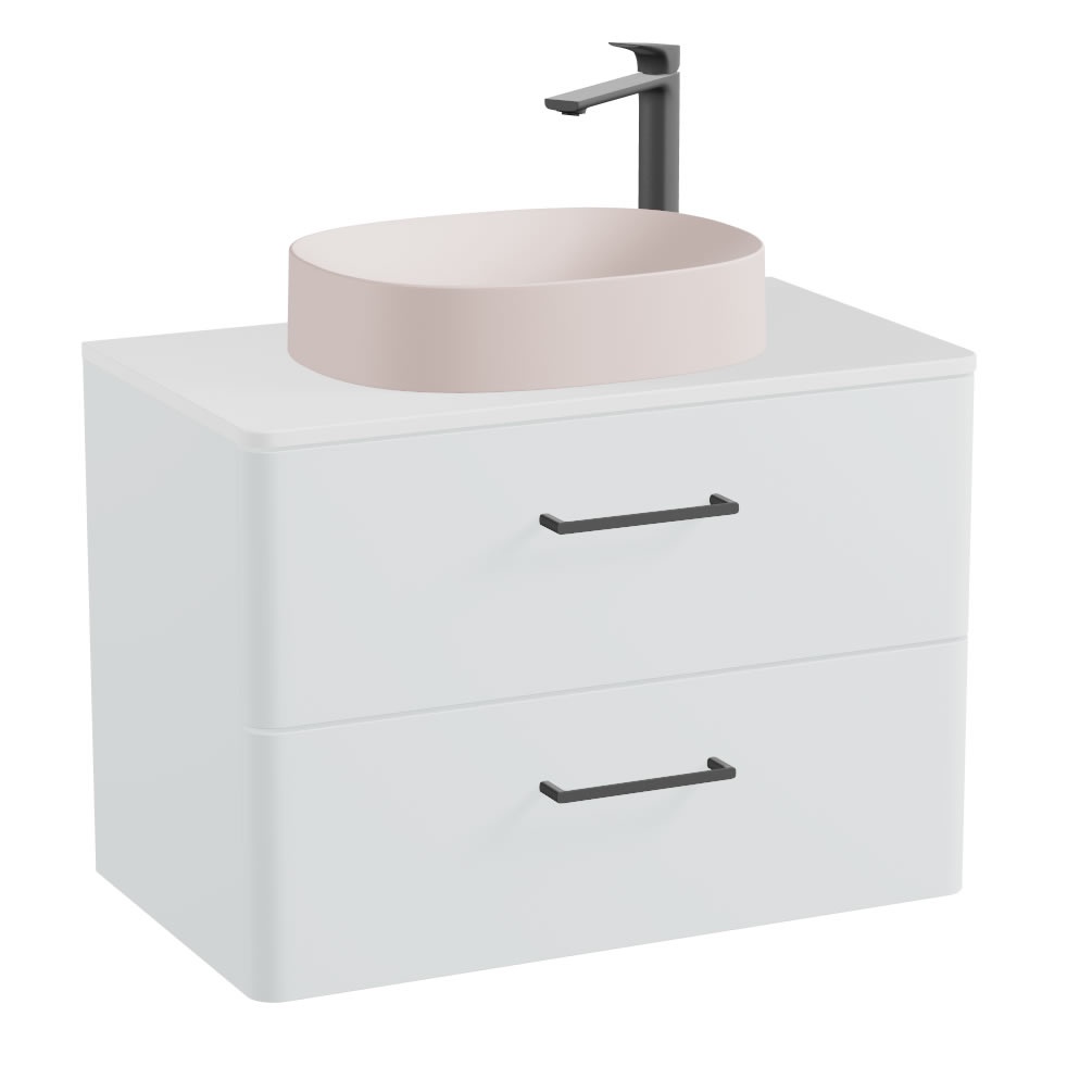 Vado Cameo 600mm Arctic White Wall Hung 2 Drawer Vanity Unit, Gloss Worktop & Pink Basin
