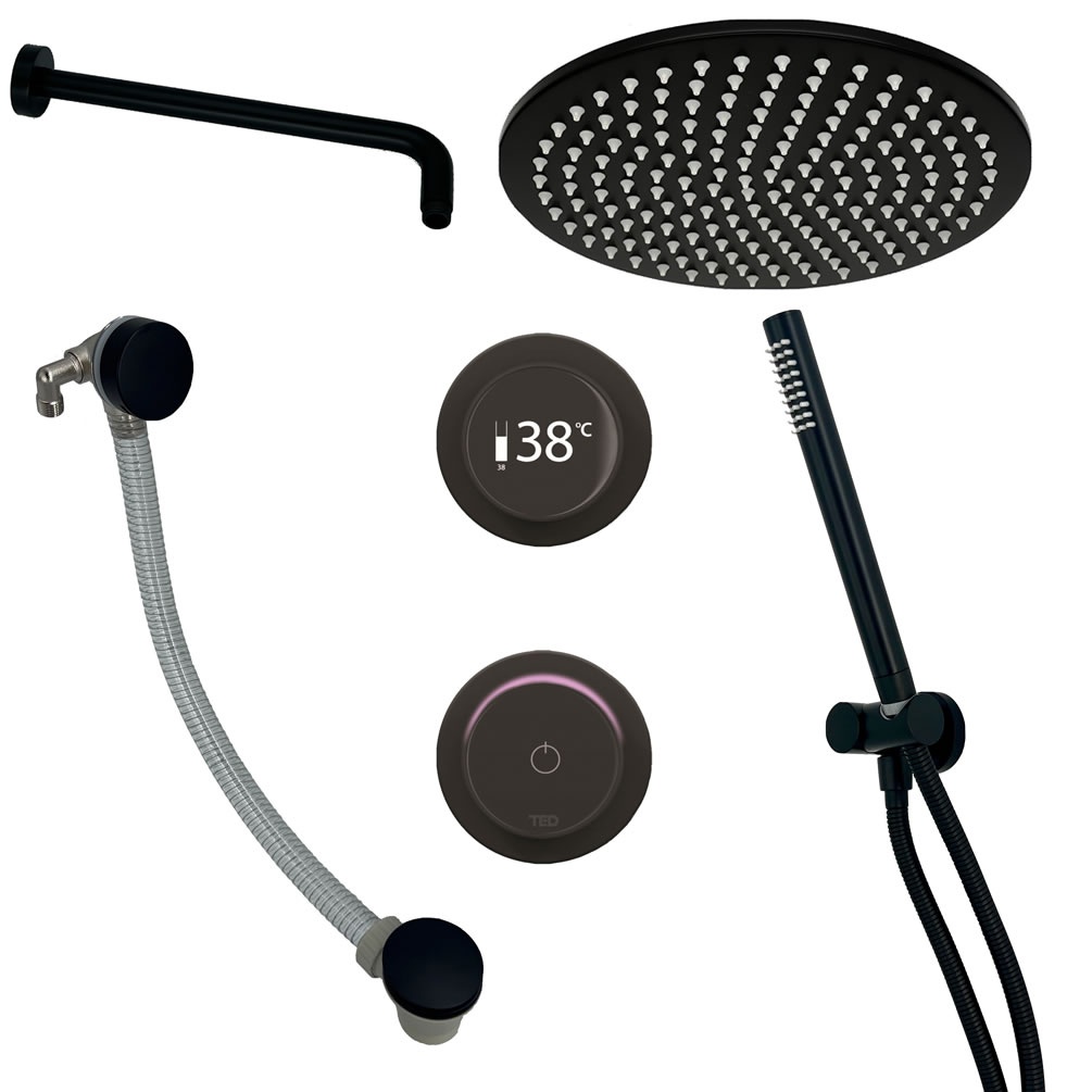 Cutout image of TED TOGO Matt Black Triple Outlet Digital Shower Bath Set