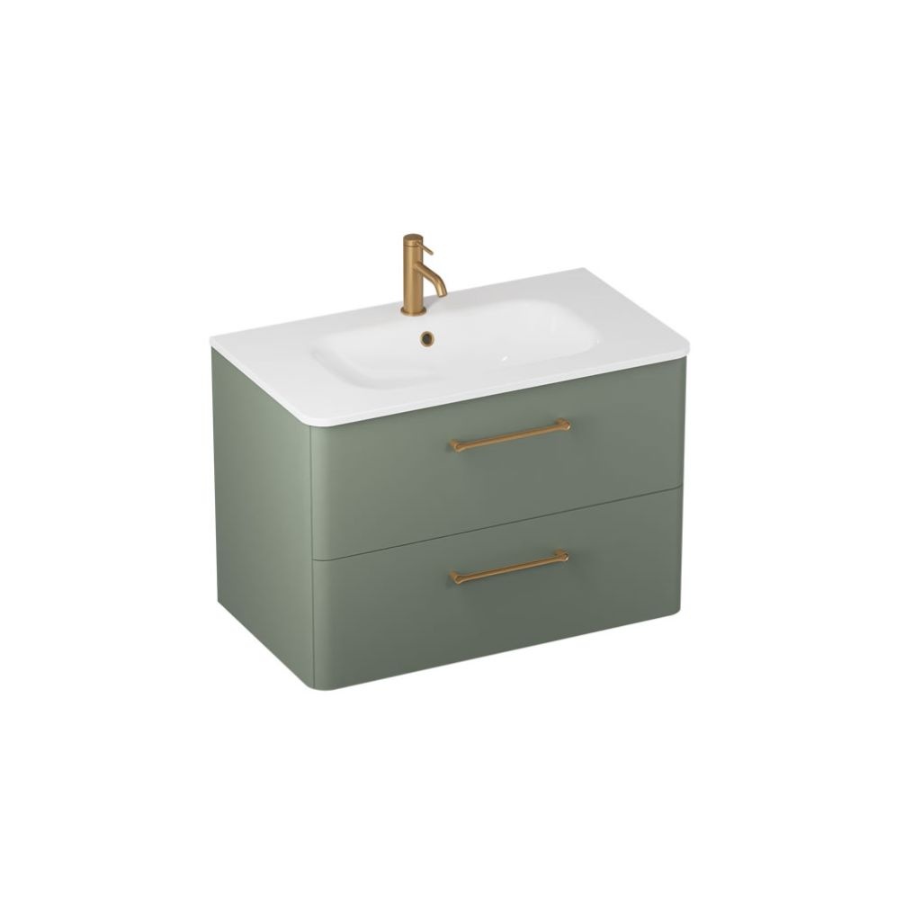 Britton Camberwell 800mm Earthy Green Wall Hung Double Drawer Vanity Unit & Basin