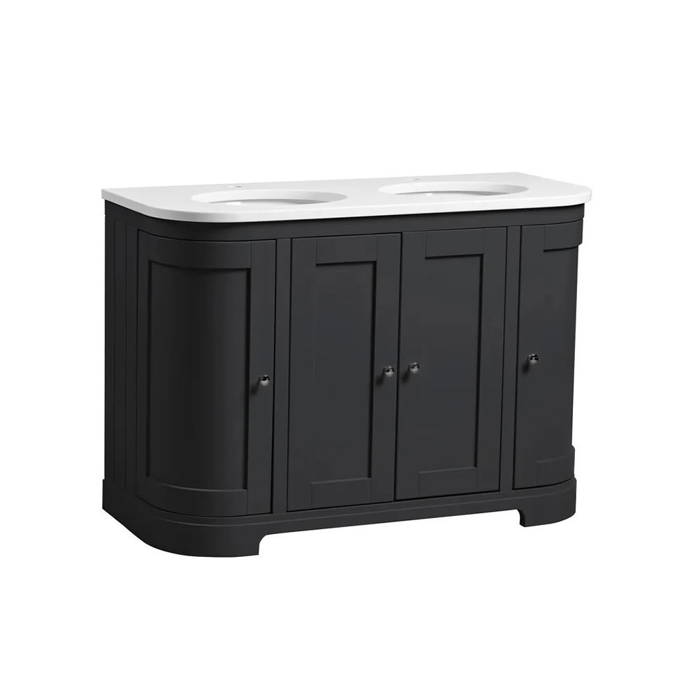 Tavistock Lansdown 1200mm Matt Black Curved Undermount Double Basin Unit & Worktop