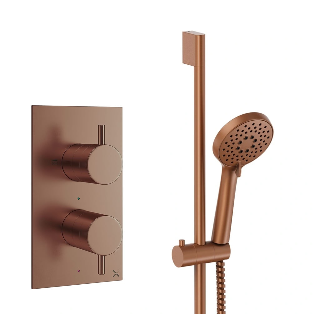 Cutout image of Crosswater Design Brushed Bronze Single Outlet Slide Rail Shower Set