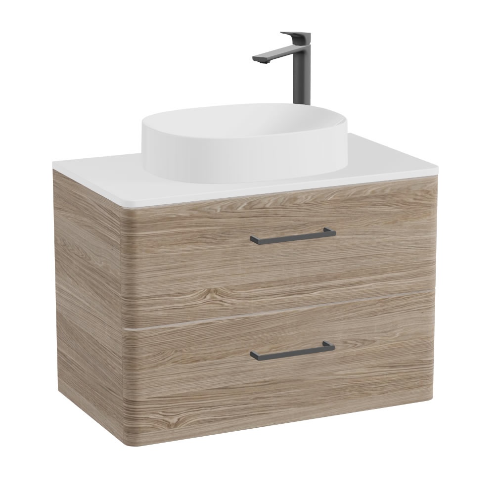 Vado Cameo 800mm Natural Oak Wall Hung 2 Drawer Vanity Unit, Gloss Worktop & Basin
