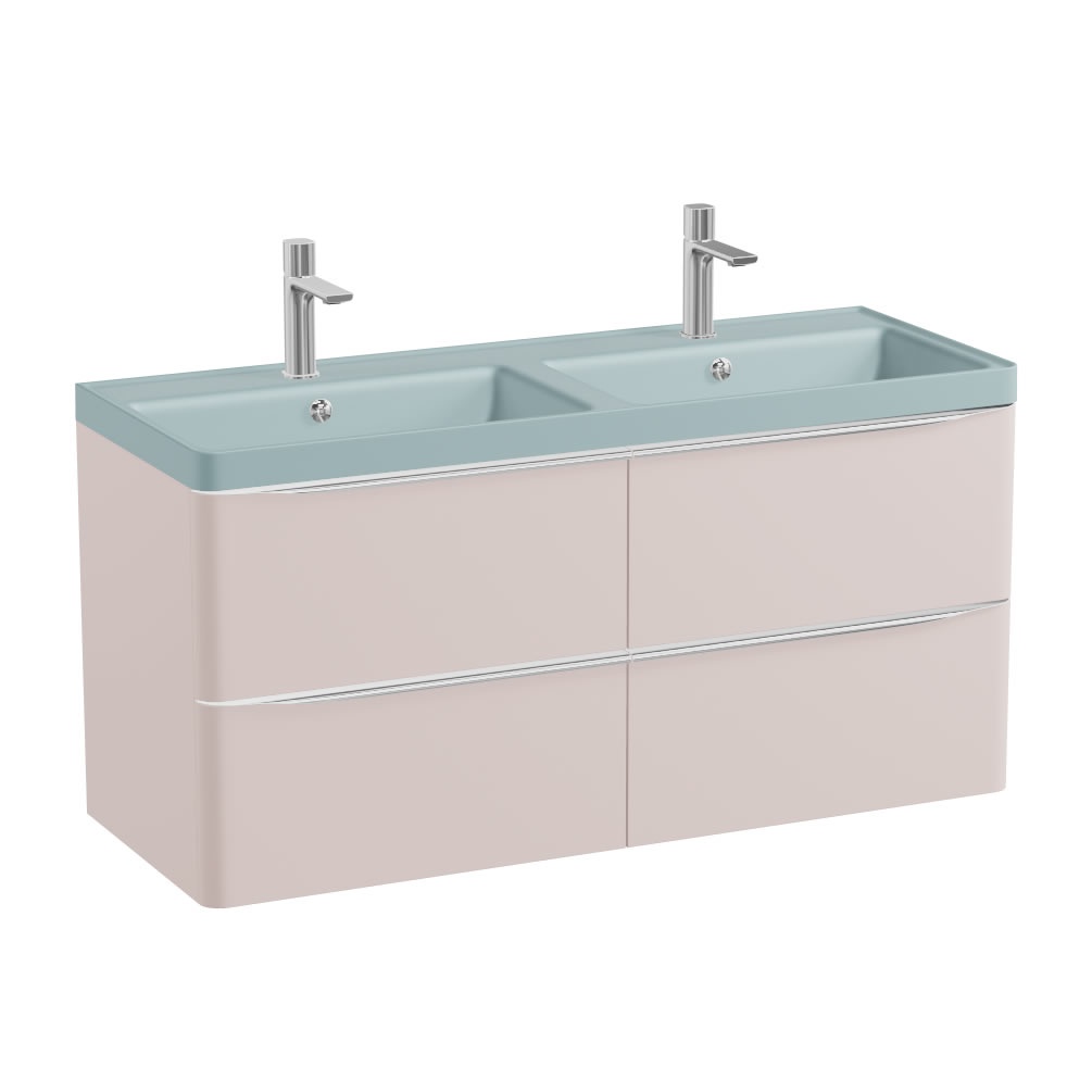 Vado Cameo 1200mm Pink Clay 4 Drawer Vanity Unit & Blue Basin