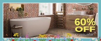 image of a crosswater freestanding bath with text saying up to 60% off crosswater
