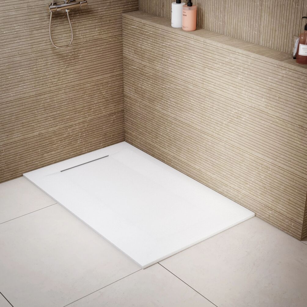 Lifestyle image of the Onyx Zeus Plus White Stone Effect 1400mm x 900mm Shower Tray